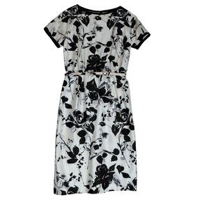 Vtg TABAK of California 100% Silk White Black Floral Midi Dress